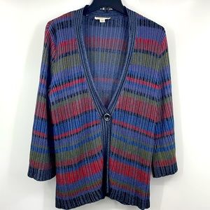 Y2k Coldwater Creek Indigo Stripe Cardigan Sweater Size Medium 10 12 NWT